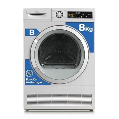 Svan Secadora de Condensación 8Kg Carga Frontal Blanco SSC800BD. 2700W, 15 Programas, Función Antiarrugas, Función Antiarrugas, Display LED manual, Eficiencia Energética Clase B
