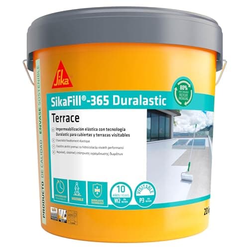 SIKA, Revestimiento acrílico, SikaFill 365 Terrace, Blanco, Impermeabilización para cubiertas y terrazas visitables, protección de paredes medianeras y puenteo de fisuras, 5kg
