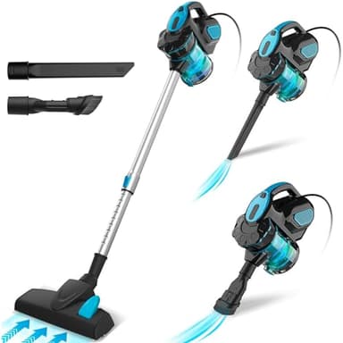 Aspiradora Vertical con Cable 6 en 1, 600W, Potente de 20kPa, sin Bolsa, con contenedor de Polvo de 1000 ml, Cable de 6 m, Sistema de filtración ciclónica súper eficiente (Azul)