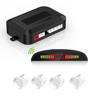 Kit de asistencia de aparcamiento inalámbrico, sistema de radar de marcha atrás con 4 sensores PDC, indicador de distancia LED inalámbrico con advertencia acústica + 4 ayudas de aparcamiento traseras