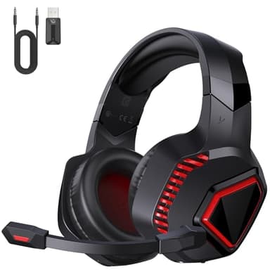 Cascos Gaming Inalambricos para PS5/PC/Switch/Mac, Auriculares Inalámbricos con Micrófono Ajustable, Cancelación de Ruido, Conexión de Baja Latencia de 2,4 GHz, Bluetooth 5.2, Duración 40Hr+