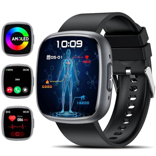 2025 Nuevo ECG+HRV Reloj Inteligente con 𝐆𝐥𝐮𝐜𝐞𝐦𝐢𝐚/BMI/Ácido Úrico/Lípidos, 1.75" Smartwatch Salud con 24/7 Pulsómetro, Oxímetro, Presión, Presión Arterial, Monitor de Sueño para Android iOS