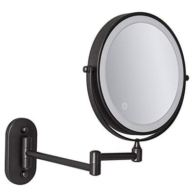 baceyiove Espejo Maquillaje Pared Extensible Negro, Espejo Aumento con Luz x10, Rotación 360° y Extensible Espejo de Baño Espejo Cosmético Recargable USB, Pantalla Táctil Ajustable de Brillo10X