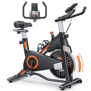 Bicicleta estática magnética, bicicleta estática con volante de inercia de 15 kg, bicicleta de cardio fitness para interiores en casa, máx. 150 kg, transmisión por correa, soporte para teléfono