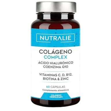 Colágeno Ácido Hialurónico Q10 - Hidrolizado Puro - Articulaciones Piel + Biotina + Vit C D B12 + Zinc - 60 cápsulas - Nutralie (Sin colorantes)
