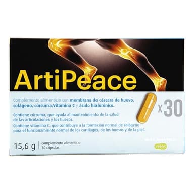Artipeace, Antioxidante Antiinflamatorio, Colageno Curcúma Acido hialurónico Vitamina C y membrana de cáscara de huevo para Articulaciones Huesos y Piel, 30 cápsulas