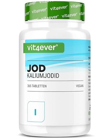 Iodine 400µg - 365 Potassium Iodide Tablets - Yoduro de potasio para 1 año de suministro - Sin aditivos no deseados - Altamente dosificado - Vegano