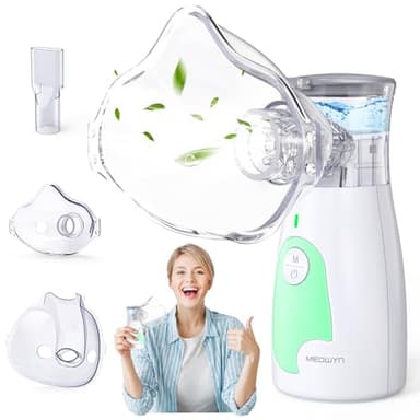 Meowyn Nebulizador, Nebulizador portátil para adultos niños y bebe, nebulizable recargable con 2 tasa de atomiajust, silencioso, 2 máscaras y 1 boquilla incluyen para el hogar y el uso de viaje