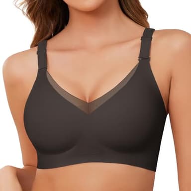 TOMEEK Sujetadores Mujer Sin Aros con Cuello en V Brasieres de Mujer Sujetador sin Tirantes Clásico Push Up Sujetador Cómodo y Sexy(Negro,XL)