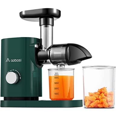 Aobosi Licuadora prensado en frio, Extractor de zumos y frutas con motor silencioso, vaso para zumo y cepillo de limpieza, sin BPA (150 vatios/verde)