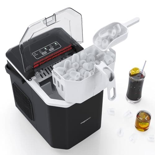 magicplux Maquina de hielo, Portátil y Autolimpiante de Maquina Hacer Cubitos de Hielo para Casa, 9 Cubos Listos en 6 Mins, 12Kg/24h, con Cesta y Pala - Negro