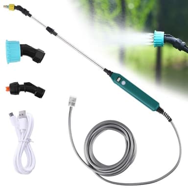 Pulverizador eléctrico para plantas de jardín, con batería, pulverizador a presión con 3 boquillas ajustables y manguera de 5 m, pulverizador de jardín con indicador de nivel de batería