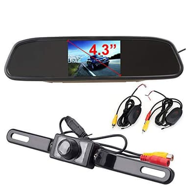 BOOMBOOST - 4.3" Retrovisor del Coche Pantalla del Monitor retrovisor Monitor inverso y Marco de matrícula inalámbrico Visión Nocturna Impermeable Cámara de Marcha atrás