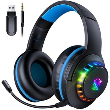Pacrate 2.4 GHz Cascos Gaming Inalambricos para PS5 PS4 Pc Mac Switch, Auriculares Gaming Inalambricos Bluetooth con Micrófono Desmontable con Cancelación de Ruido, 3.5mm Cascos PS5 para Serie Xbox