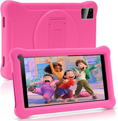 SUMTAB Newest Tablet para Niños 7 Pulgadas Android 13 Tableta，8GB RAM 64GB ROM (TF 128GB), GMS Certified, Pantalla IPS HD, Control Parental, Tableta educativa para niños con Funda EVA(Rosa)