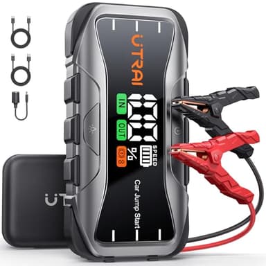 6000A 27000mAh Arrancador de Coches con 65W Carga Rápida, UTRAI 12V Arrancador de Baterias de Coche (para 12.0L de Diesel o Todo vehículo de Gasolina) con Modo Linterna de 4 LED,160DC out