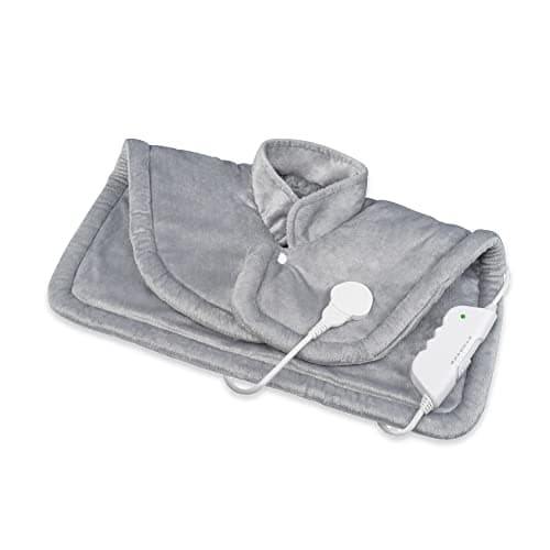 medisana HP 622 Almohadilla térmica para cuello y hombros, Capa eléctrica térmica, Protección contra sobrecalentamiento y apagado automático, 6 niveles de temperatura, Lavable, Gris