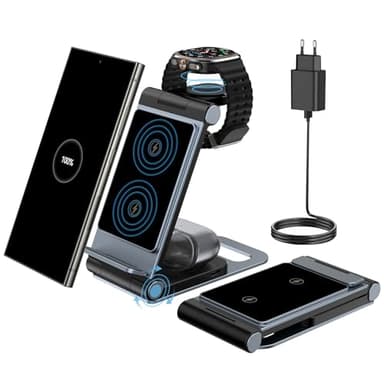 Base de Carga inductiva para Samsung, Plegable, 3 en 1,Cargador para Samsung S25 S24 Ultra S23 S22 S21 Z Flip Z Fold 6 5 4 Galaxy Buds para Galaxy Watch 7/6/6 Classic/5/5 Pro/4/3 (Gris)