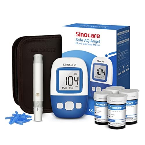 Glucometro, sinocare Medidor de Glucosa en Sangre, Kit Medidor Azucar Sangre con 50 x Tiras de Prueba de Glucosa - mg/dL- sinocare Safe AQ Angel