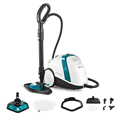Polti Vaporetto Smart 100 T, Limpiador a Vapor con Caldera de Alta Presión de 4 Bares, Potencia Máxima 1500 W, Autonomía Ilimitada y Recarga Continua, 9 Accesorios Incluidos, Blanco y Turquesa