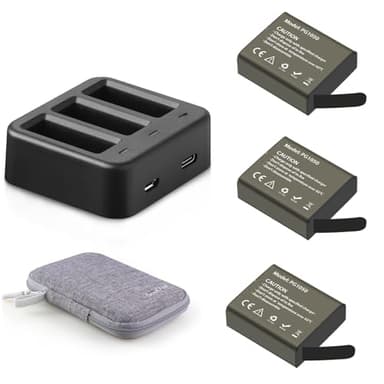 GEEKAM PG1050 Batería Cámara Deportiva, 3 x 1050mAh Baterías Recargables con 3 Canales Cargador, Compatible con Crosstour/Victure/Apexcam/AKASO/APEMAN/Campark/GOOKAM/COOAU/SJ4000/PG900
