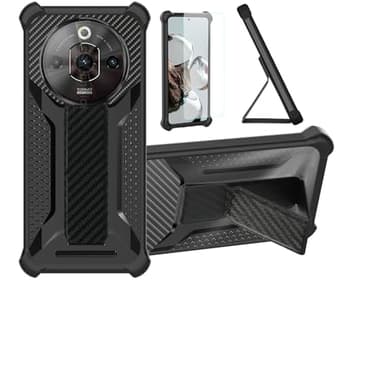 bojioderf Funda para Nubia Focus Pro 5G Funda Carcasa Case Cover [con Protector de Pantalla de Cristal Templado] Híbrida [Soporte Plegable Magnético] [Esmerilado antihuellas] Negro