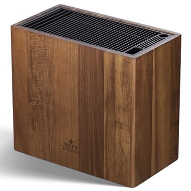 ENOKING Soporte Cuchillos Cocina de Madera de Acacia, Porta Cuchillos Cocina Universal Con Tapa de Plástico, Soporte Cuchillos de para Cuchillos y Tijeras/Varilla de Afilar