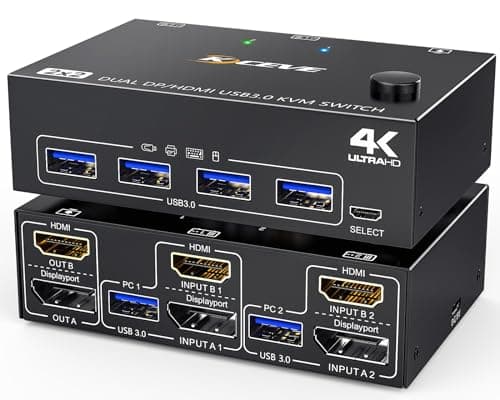USB 3.0 KVM Switch 2 Monitores HDMI+Displayport 4K@60Hz,2K@120Hz,MLEEDA Dual Monitor KVM Switch para 2 PC Comparte 2 Monitores y 4 Dispositivos USB3.0. Control Remoto con Cable y 4 Cables Incluidos