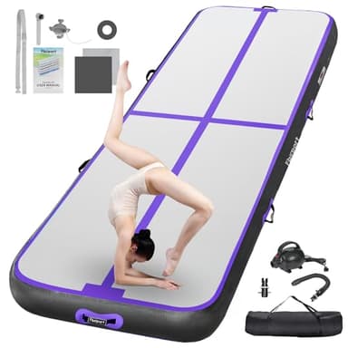 FBSPORT Airtrack – Alfombra de gimnasia – 20 cm de altura – Grosor 5 m – Con bomba de aire – Con bolsa de transporte – Para el hogar, al aire libre y yoga