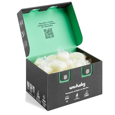 Washaby - Detergente Ecológico Lavadora | 72 cápsulas I Certificado Ecolabel de la UE I Cero Residuos y Sin Plásticos I Detergente Lavadora Ecológico Ropa Blanca y Color I Fragancia Floral