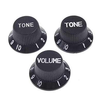 Alnicov Perillas de control de guitarra de 1 volumen y 2 tonos, se adapta a pomos métricos compatibles con piezas de guitarra eléctrica Fdstrat Stratocaster Style (negro)