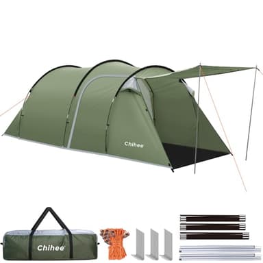 Chihee Tiendas de Acampada Tienda Túnel Tienda Familiar para 4 Personas con 2 Puertas Tienda Resistente a la Intemperie 4 Estaciones con Toldo Incluye Bolsa de Transporte Rainfly para Viajar
