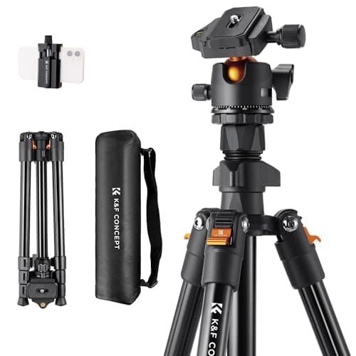 K&F Concept Trípode Cámara,163CM Trípode Viaje Cámara,Trípode Ligero en Aluminio, Trípode de Movil con Soporte de Teléfono, Tripode Cámara Reflex con 360° Rótula de Bola para Cámara DSLR(Solo 1.24kg)