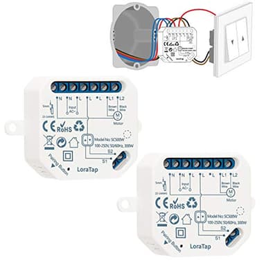 LoraTap Interruptor Persianas WiFi, 2x Relé de Persianas Temporizador Inteligente para Cortina Eléctrica, Control Remoto por Teléfono, Compatible con Alexa y Google Home para Control de Voz, 300W