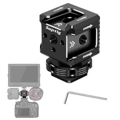 Suptig Soporte de zapata fría de 3 puertos con rosca de 1/10.2 cm-20 para jaula de cámara, flash, monitor LED, micrófono, etc.