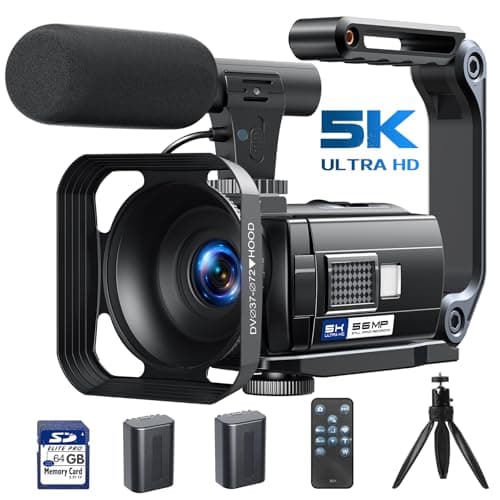 Cámara de video 5K 56MP Camara Video Vlogging Camera, WiFi Visión Nocturna 3" 270° Pantalla táctil giratoria Video Camara con Tarjeta de 64GB, Micrófono, Estabilizador, Remoto, Baterías, Trípode