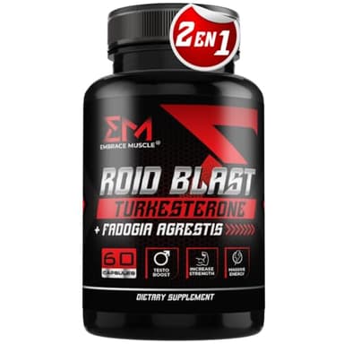 Turkesterone + Fadogia Agrestis, Testosterona Hombre, Potenciador Sexual, Rendimiento Muscular, Aumento Fuerza, Natural, 60 Cápsulas, Dosis Óptima 1200mg, Vegano, Sin Gluten, 2 EN 1