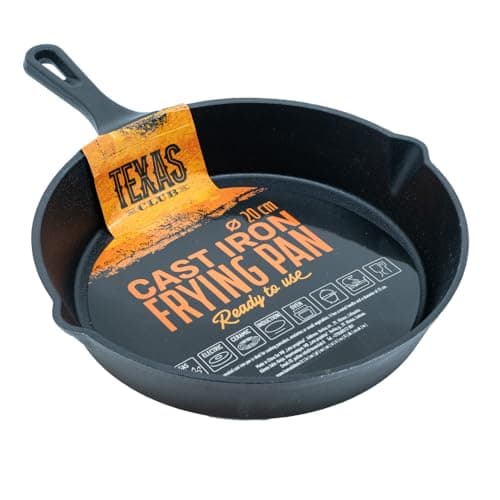 TEXAS CLUB Sartén de hierro fundido con asa - Sartén de mango de metal para freír todo tipo de parrillas, hornos, cocinas - Ø 20 cm