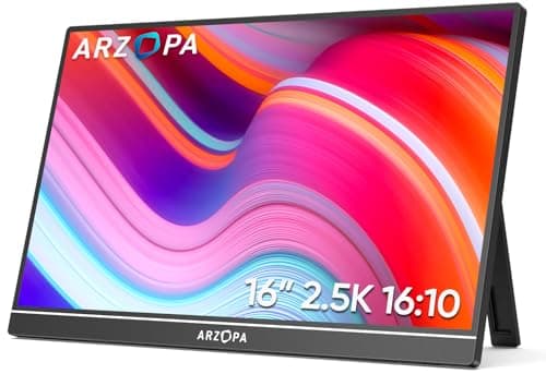 ARZOPA 16.0" 2.5k Monitor Portátil, Pantalla Portatil HDR 2560x1600, 500nits 8bit QHD, Monitor Portátil USB-C HDMI para Portátil, 16:10 IPS, Soporte Unipolar para Mac PC PS4/5 Xbox Switch
