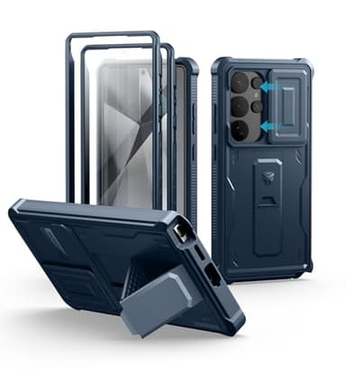 Dexnor Compatible con Funda Samsung Galaxy S25 Ultra,con Tapa Protectora Deslizante de Cámara & Protector de Pantalla & Stent, Reforzada Antisísmica Cubierta Protectora Carcasa Case - Azul Marino