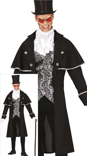 FIESTAS GUIRCA Disfraz de Hombre Vampiro Plata - Disfraz de Conde Vampiro para Hombre - Disfraces de Halloween para Hombre Talla Adulto L