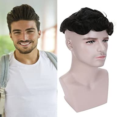 6"(15cm) SEGO Protesis Capilar Hombre Pelo Natural [Poliuretano(PU)] #1B Negro Natural Cabello Humano 130% Densidad Peluquín Lisa Peluca para Hombre Toupee for Men (85g)