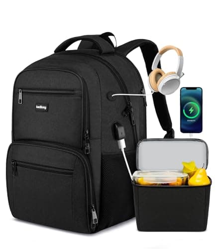 kadilong Mochila térmica aislada de 17 pulgadas con lonchera y puerto de carga USB, mochila de almuerzo para hombres, trabajo, picnic, universidad, viajes, mochila para laptop, bolsa de computadora,