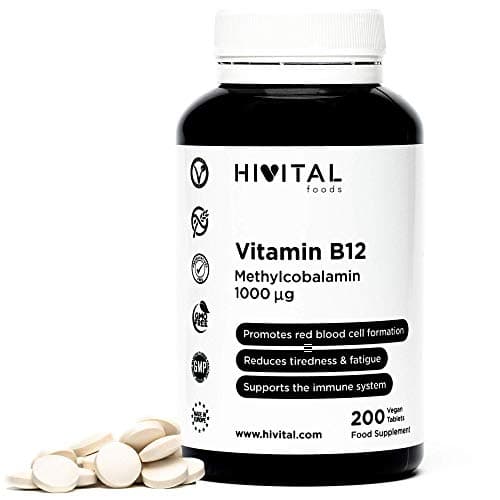 Vitamina B12 Metilcobalamina 1000 mcg. 200 comprimidos VEGANOS para más de 6 meses de tratamiento. Metilcobalamina es la forma más biodisponible de Vitamina B12. Fabricado en España por HIVITAL