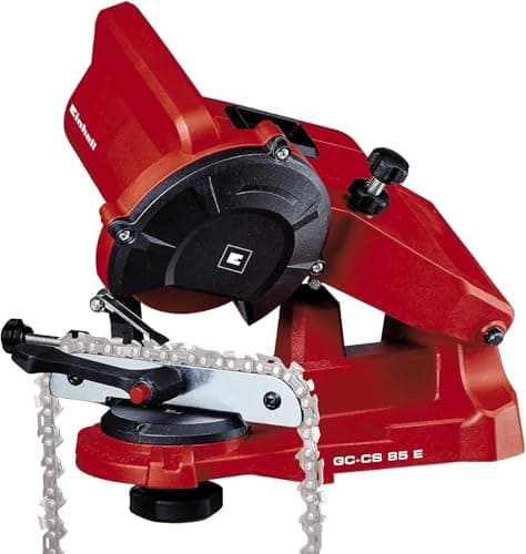 Einhell GC-CS 85 E – Afilador de cadenas de motosierra eléctrica con cable, Ralentí 5500 RPM, 85 W, 220-240 V | 50 Hz, tope de profundidad y disco de afilado, Color Rojo
