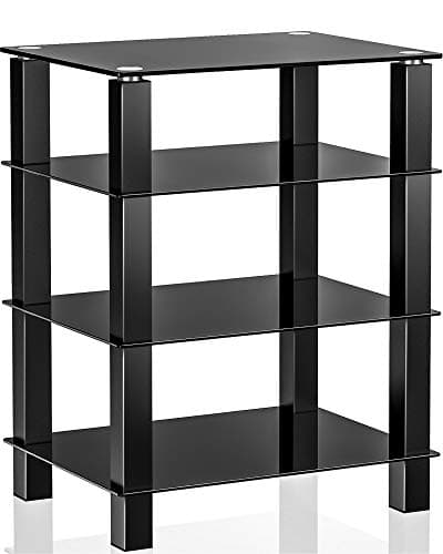 FITUEYES Mueble HiFi Negro con 4 Estantes de Cristal Templado para Equipo de Audio 60 * 45.5 * 77cm