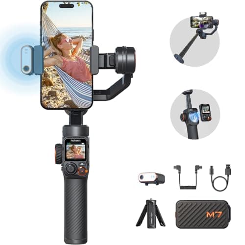 hohem iSteady M7 Estabilizador de Móvil Gimbal para iPhone, Luz de Relleno magnética AI Tracker, Mando a Distancia táctil Desmontable, Alargadera incorporada, 500g Carga útil, Gimbal para Móvil