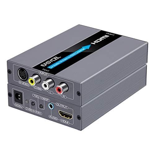 EASYCEL Convertidor RCA Svideo a HDMI, Convertidor AV Compuesto a HDMI, Convertidor Compuesto/S-Video + R/L Audio a HDMI, Admite Interruptor de Salida 720P/ 1080P (Aluminio)