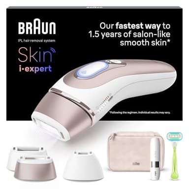 Braun Luz Pulsada Skin i·expert Smart IPL, Eliminación Del Vello En Casa, App Gratuita, Funda, Maquinilla Venus, 3 Cabezales, PL7249
