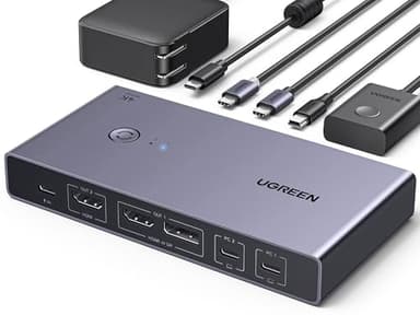UGREEN Switch KVM HDMI 2.0 2 Entradas y 2 Salidas Conmutador Tipo C 4K@60Hz Interruptor USB 3.0 2 PC y 2 Monitores Comparten Ratón Teclado U- Discos discos duros etc